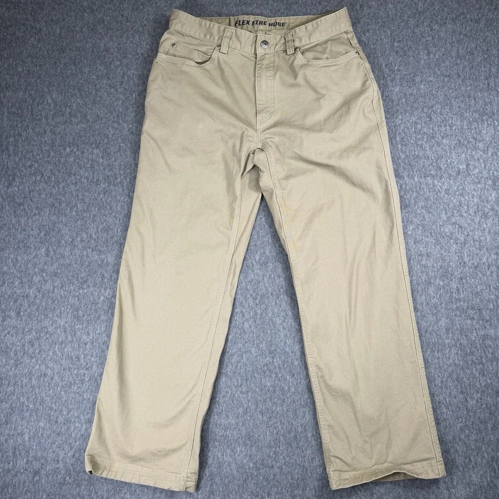 Duluth Trading Pants Mens 36x30 Khaki Flex Fire Hose Stretch Canvas Work